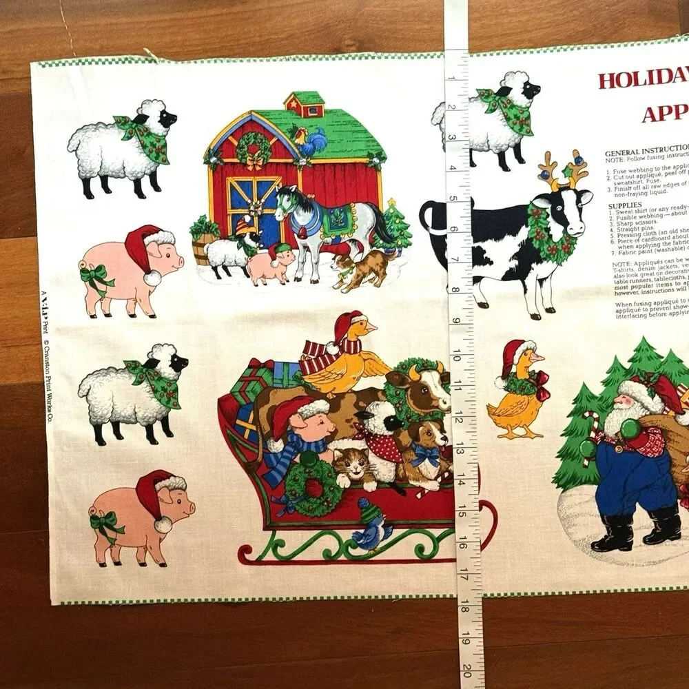 Holiday Farm Animal Friends Cranston APPLIQUES Fabric Cut & Sew Quilt Panel Xmas